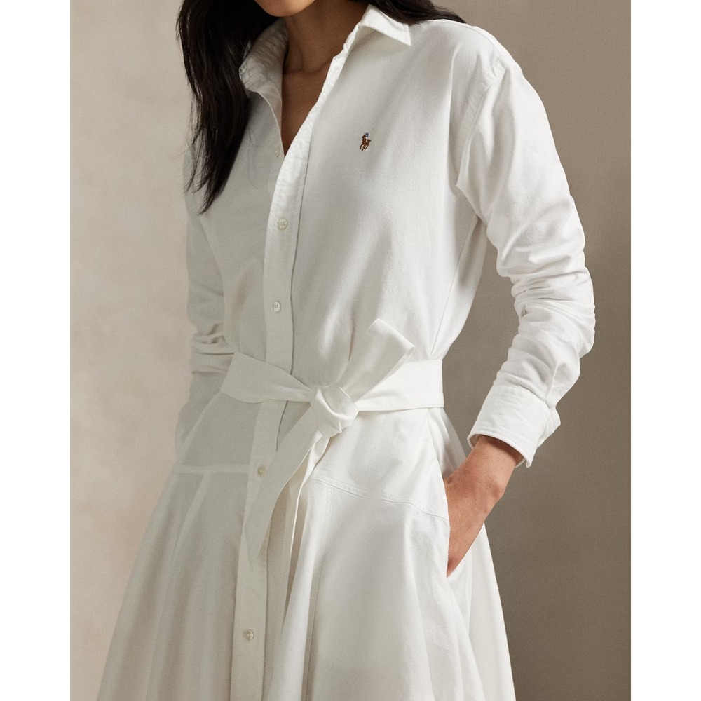 Polo Ralph Lauren Cotton Oxford Shirtdress Belted White Size 8 Old Money Preppy - Picture 4 of 13
